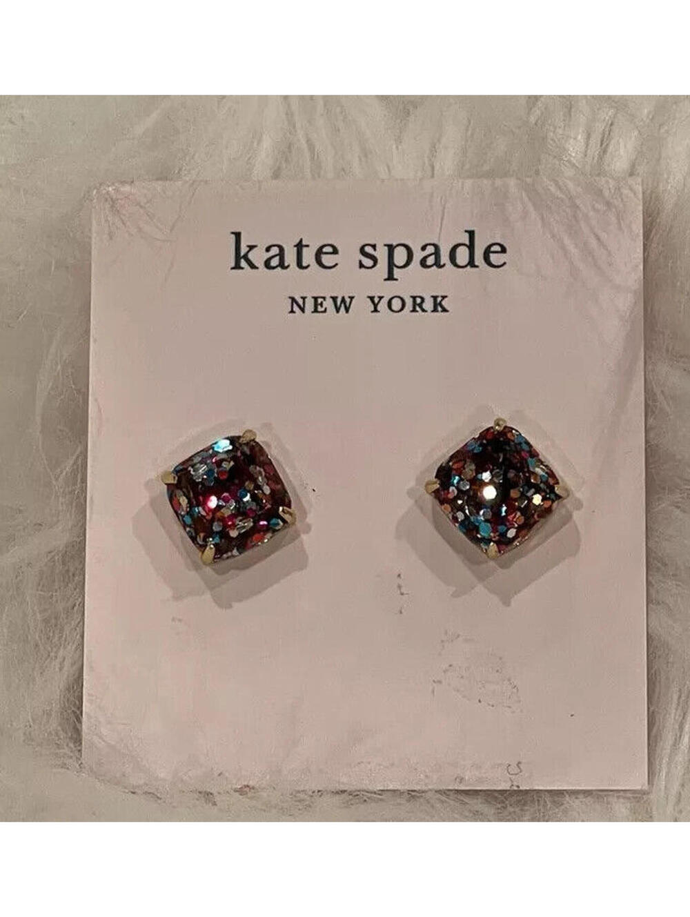 NWT Kate Spade Square Mini Glitter Stud Earrings $32 Multi Color